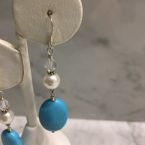 Turquoise, Pearl and Swarovski Crystal Earrings - Picture 4 of 6